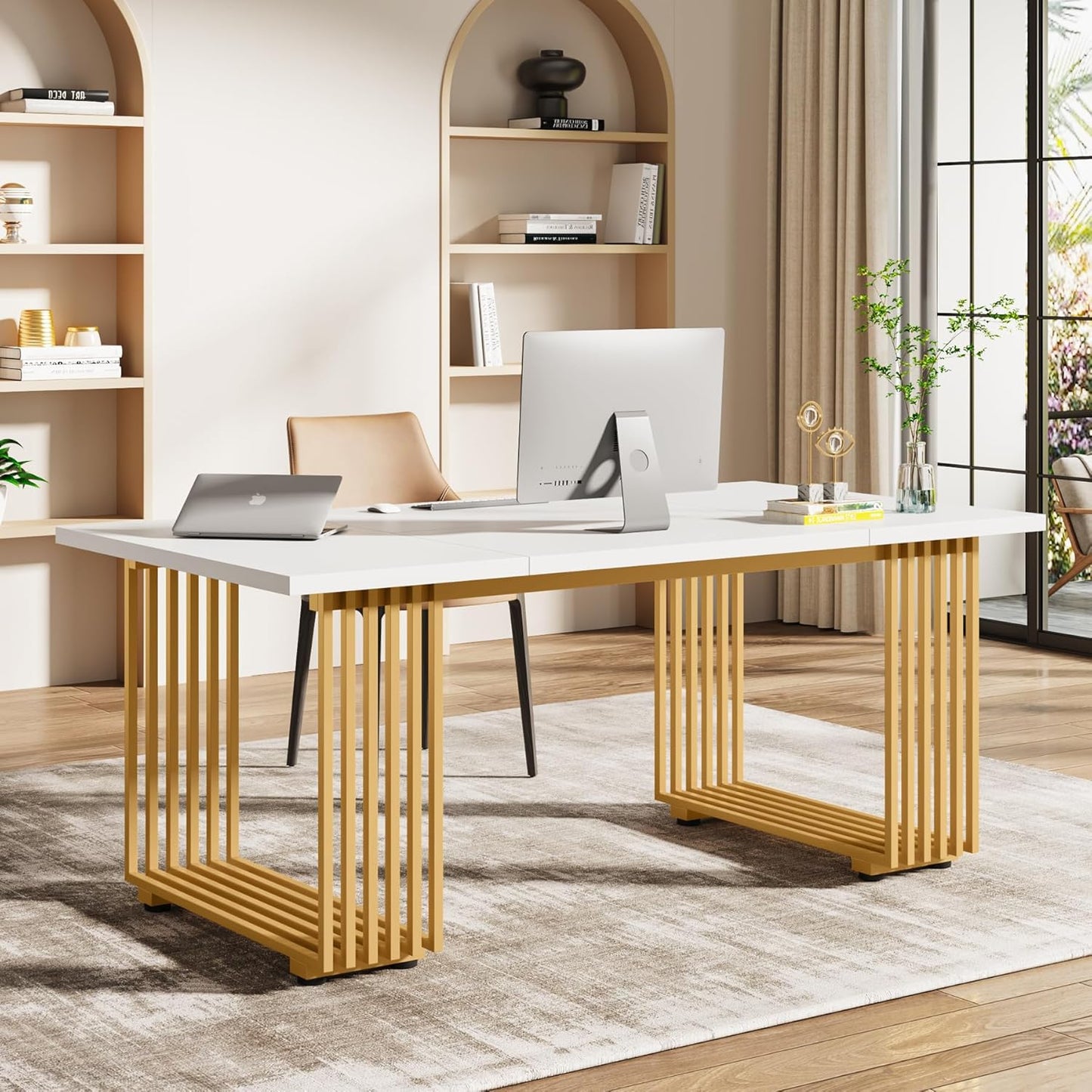 Metal Furniture LuxeLine gold frame office desk with sleek design, perfect for stylish and functional workspace setup.
