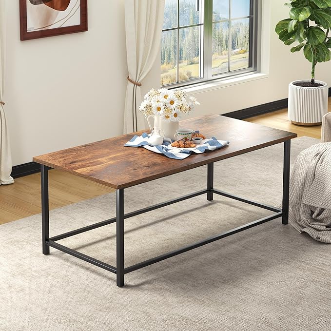 Rectangular Design with Wood-Look Top and Black Metal Frame. Perfect for Living Rooms, Lounges, or Offices.