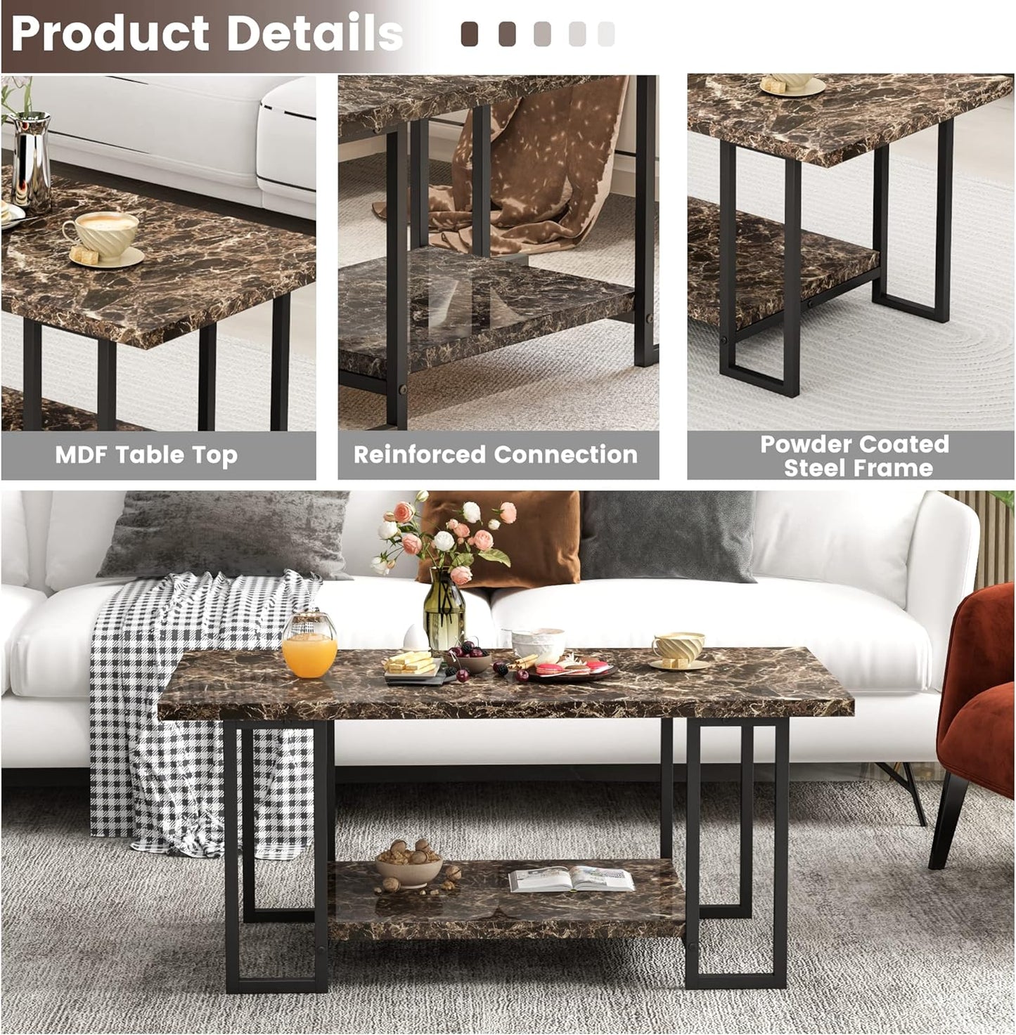 Rectangular Shape 2 Shelf Center Table Living Room Table