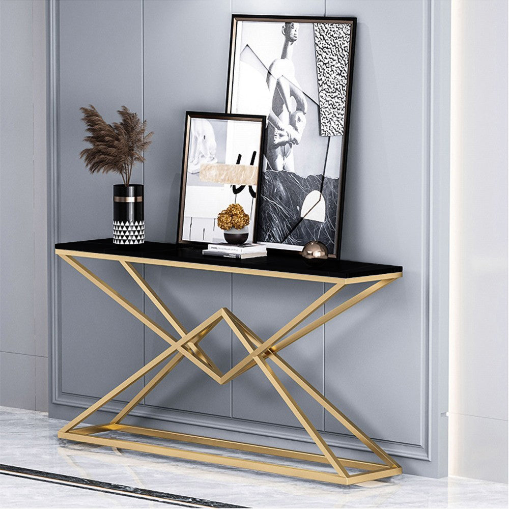 Diamond Console Table Luxury Style Gold Paint Finish