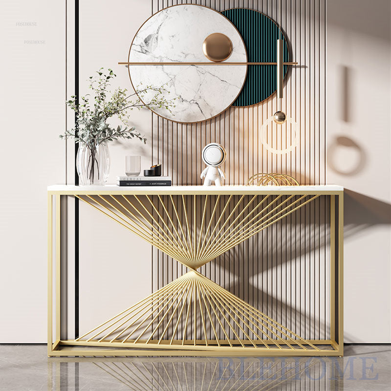 Curve Rode Based Console Table Luxury Look Marble Texture Top
