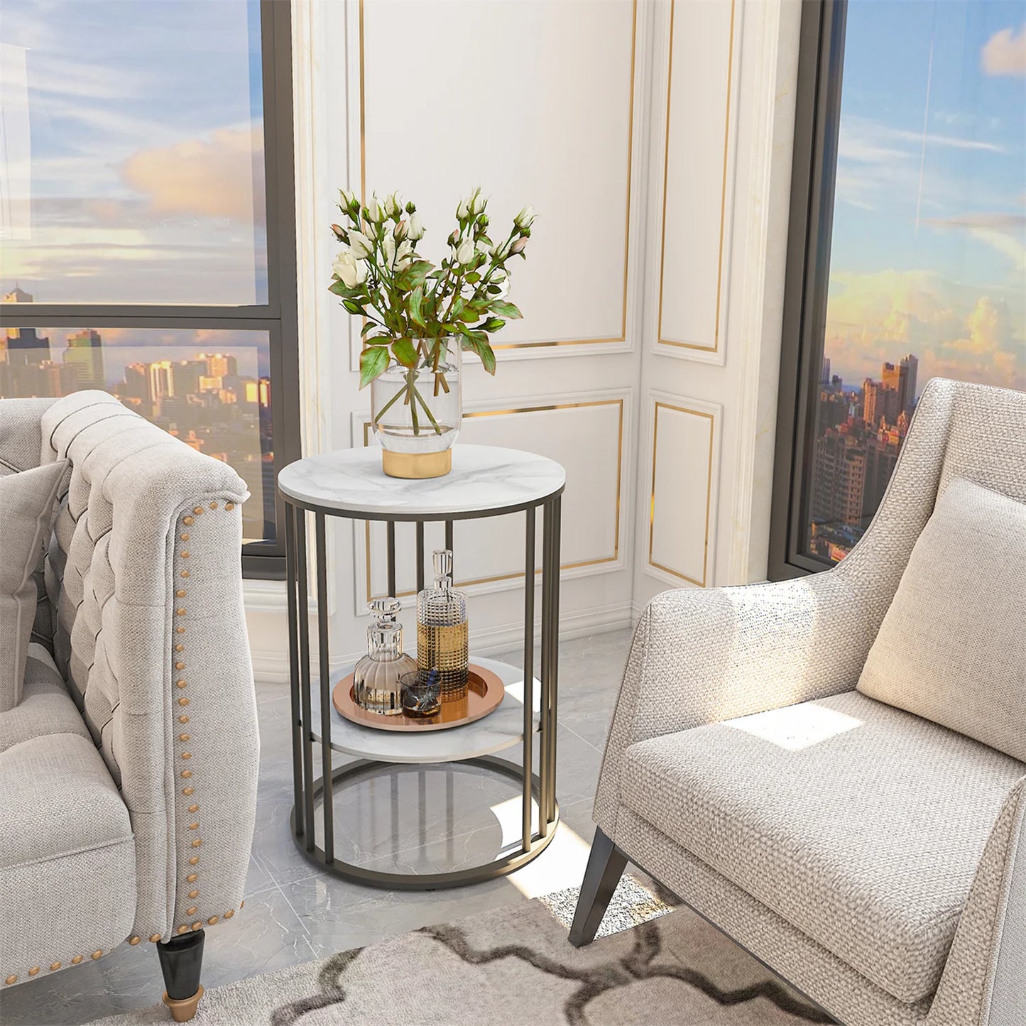 Round Coffee Table with Shelf - Metal Furniture
