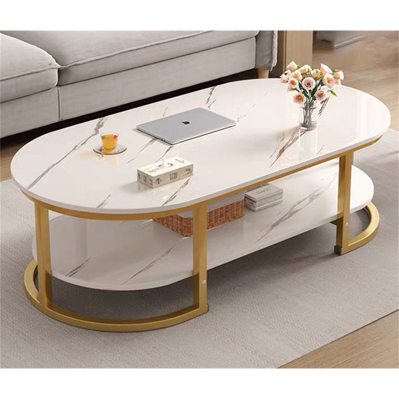 Modern Oval Shape Wooden Marble Texture Sheet Center Table – Elegant Design for Contemporary Living
