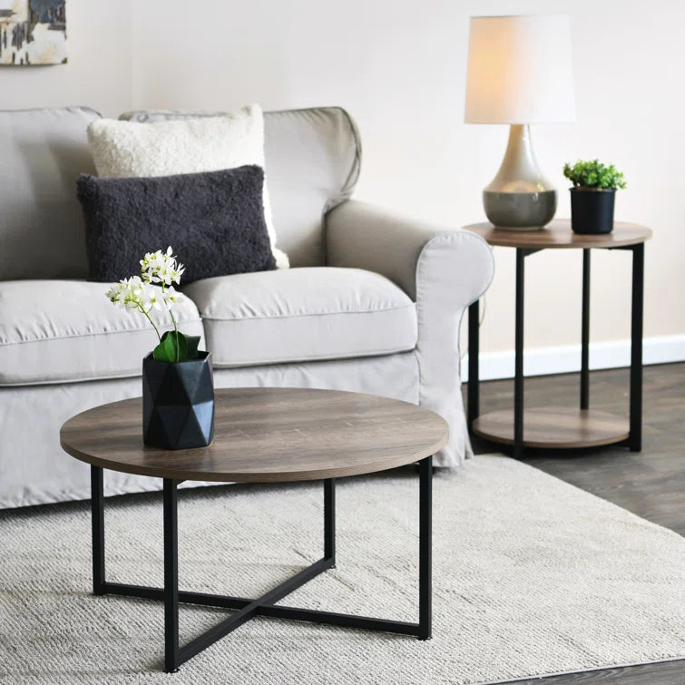 X Based Round Center Table 30" Diameter Luxury Look Style