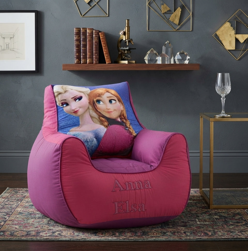 Frozen Anna & Elsa Bean Bag for Girls | Princess Cartoon Seating Chair for Bedroom, Playroom & Relaxation