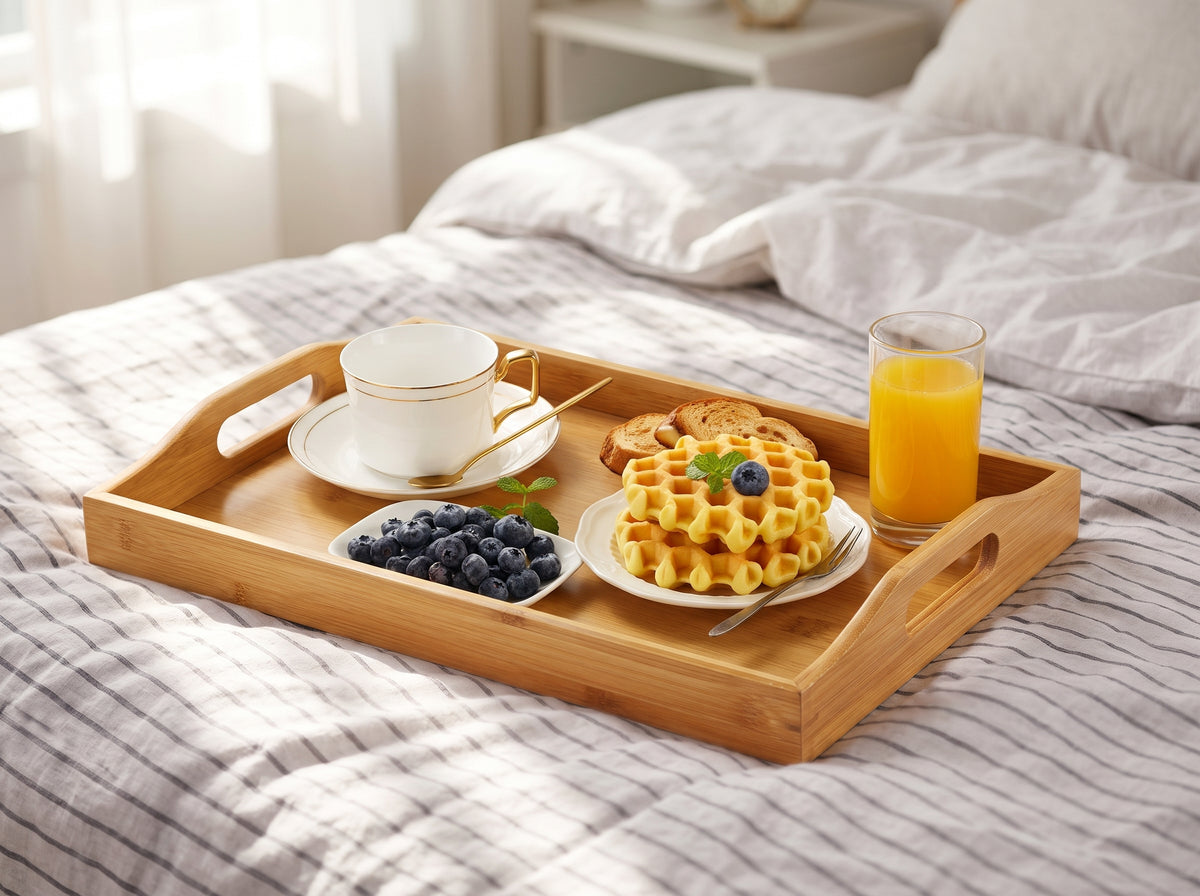 Multipurpose Breakfast Serving Tray | Modern Food & Tea Tray for Home | Single Wooden Breakfast Tray