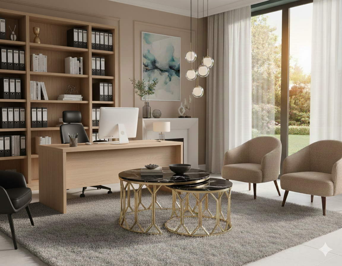Golden round center table set by Metal Furniture featuring a sleek, polished surface and modern design for stylish living spaces.