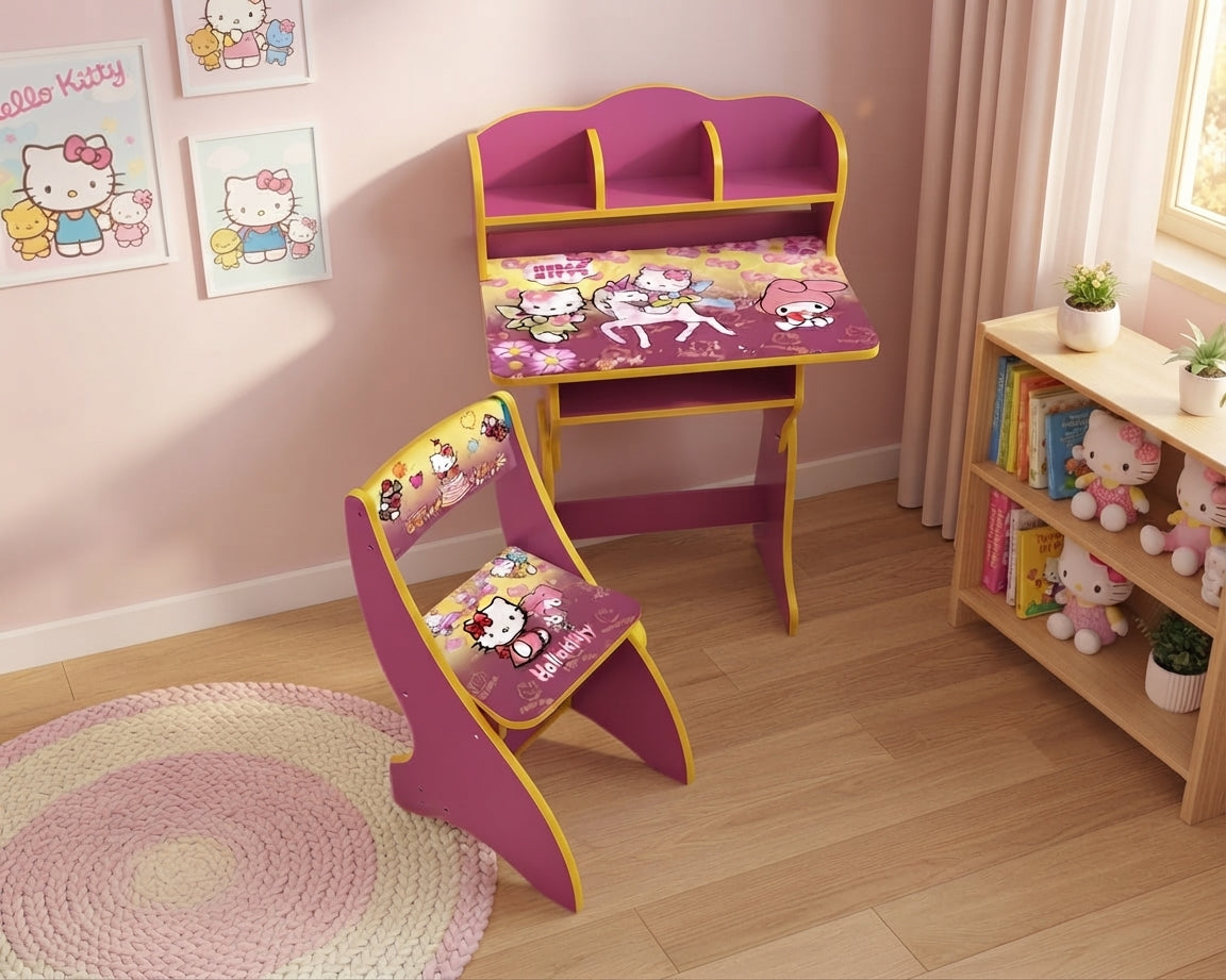 Kitty Cat Kids Study Table & Chair Set | Cute Children’s Learning Desk for Study, Drawing, Writing & Activities