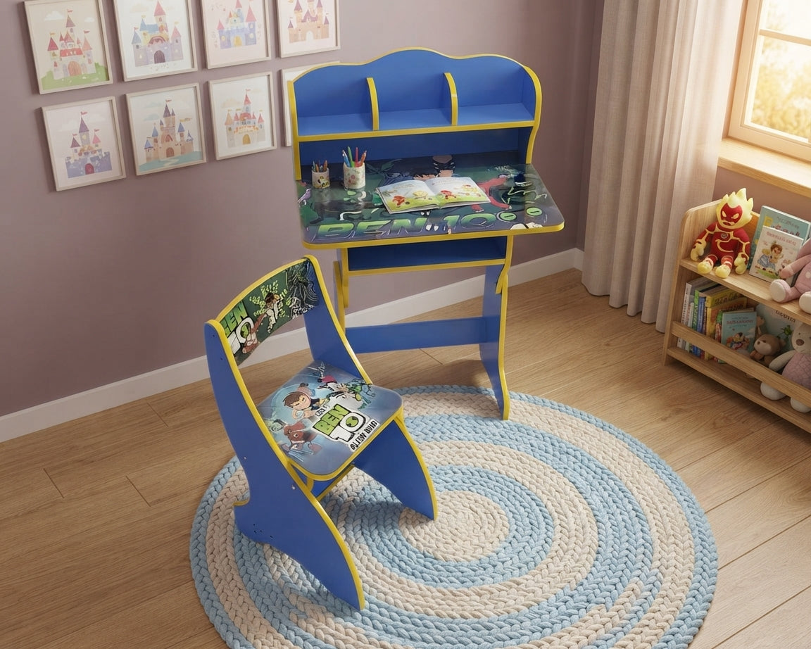 Ben 10 Kids Study Table & Chair Set | Stylish Cartoon Study Desk for Boys | Children’s Learning, Writing, Drawing, Reading & Activity Table for Bedroom, Playroom & Study Corner