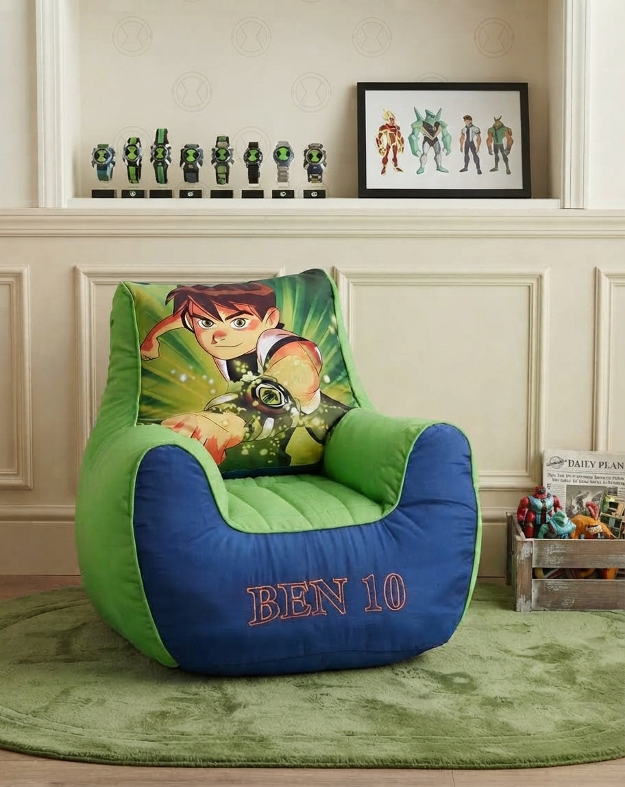 Ben 10 Printed Bean Bag Chair for Boys | Fun Cartoon Seating for Bedroom, Playroom & Gaming