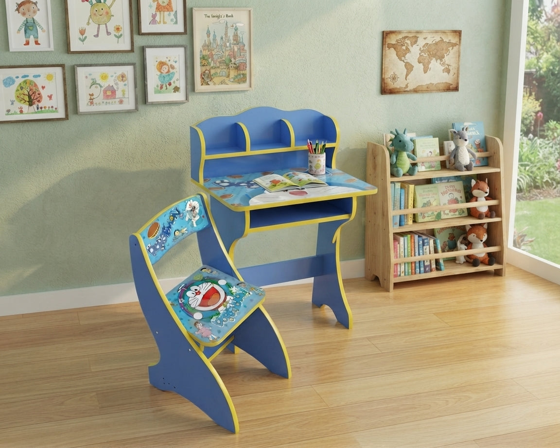 Doraemon Kids Study Table & Chair Set | Cute Cartoon Study Desk for Children | Kids Learning, Writing, Drawing, Reading & Activity Table for Bedroom, Playroom & Nursery