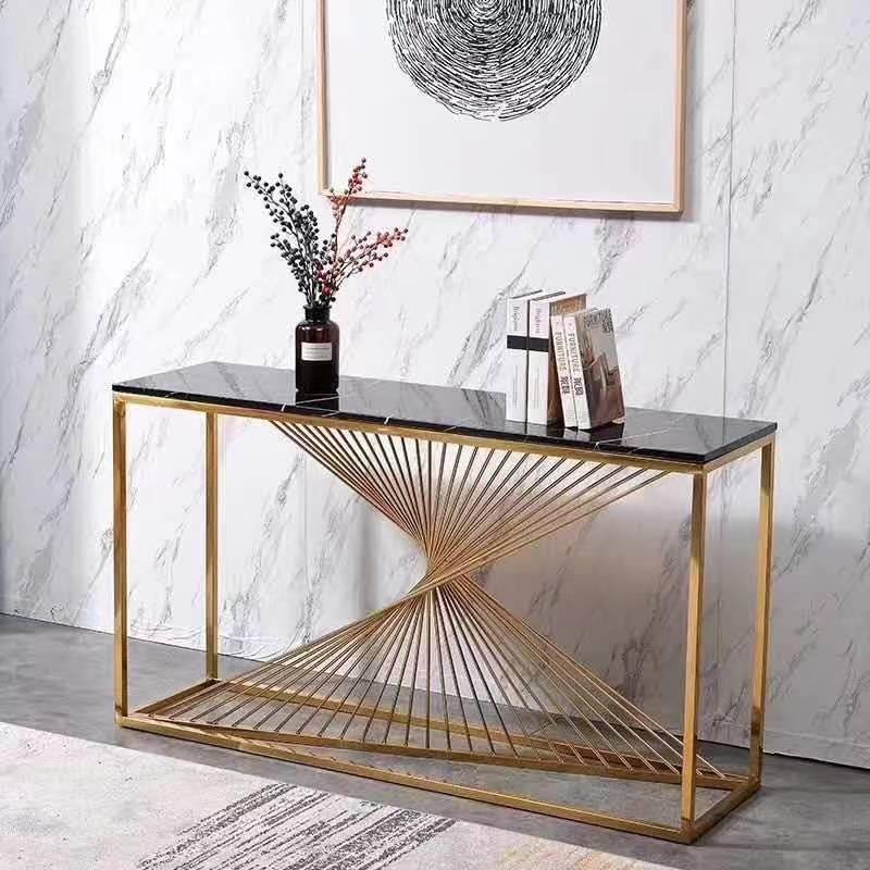 Curve Rode Based Console Table Luxury Look Marble Texture Top