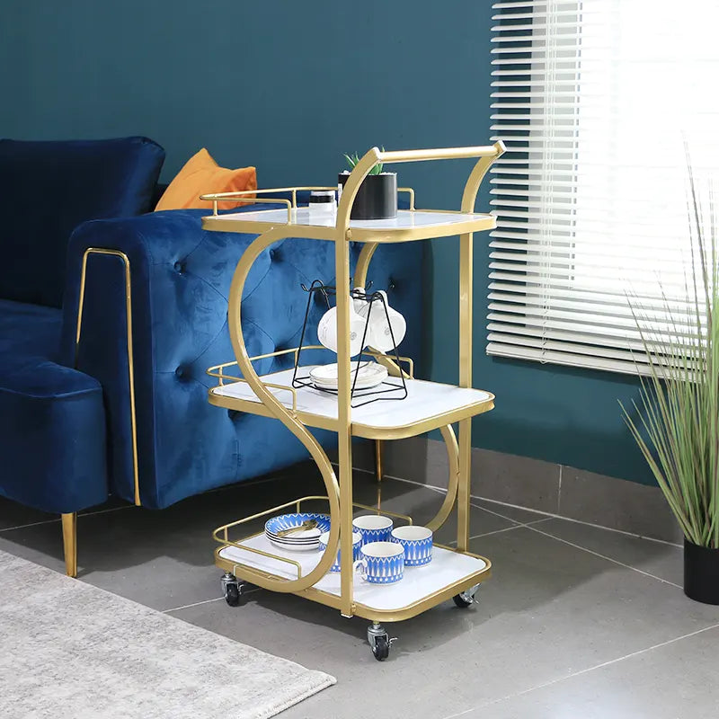 3-Tier S Shape Tea Trolley Kitchen Trolley For Household