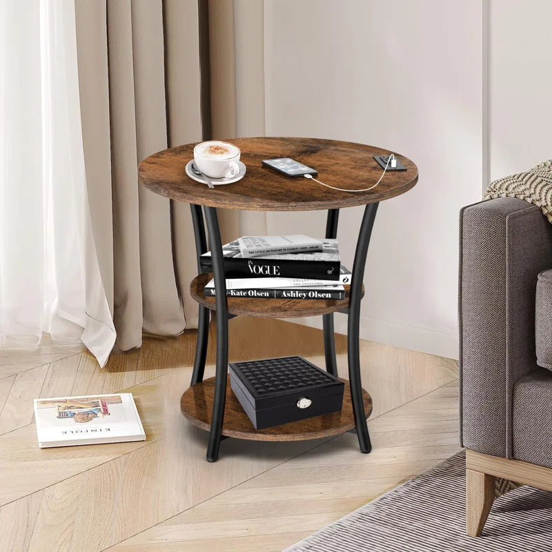 Round Side Table with 3-Tier Storage