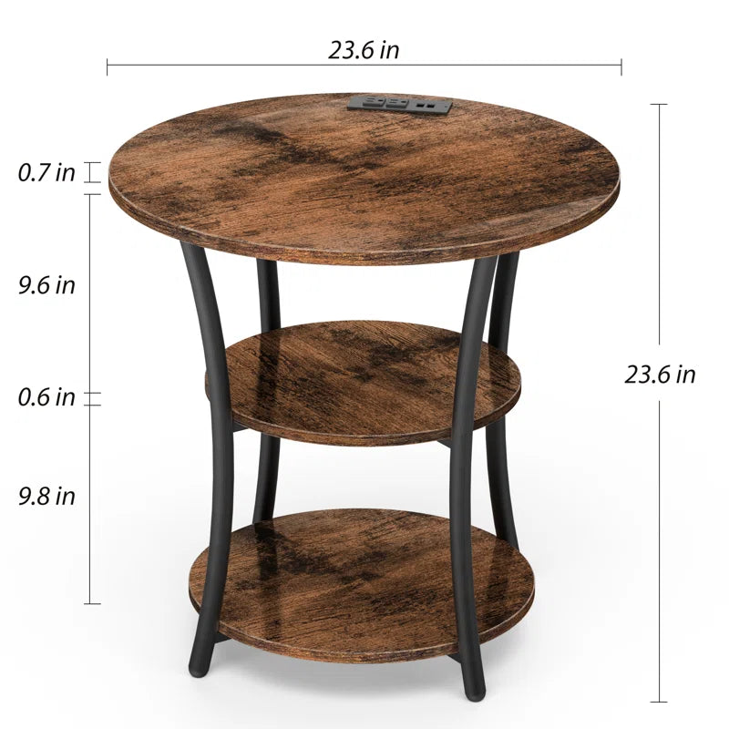 Round Side Table with 3-Tier Storage