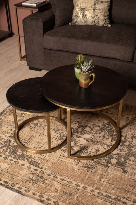 2 Pieces Round Half Circle Shape Nesting Table Set Living Room Furniture
