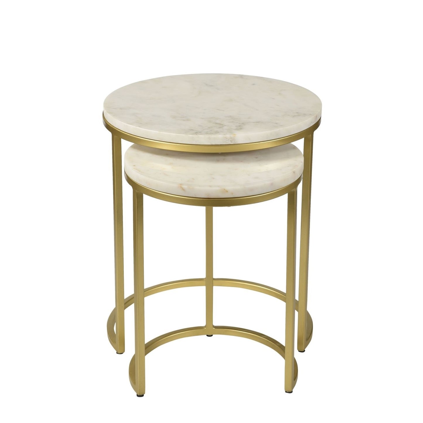 2 Pieces Round Half Circle Shape Nesting Table Set Living Room Furniture