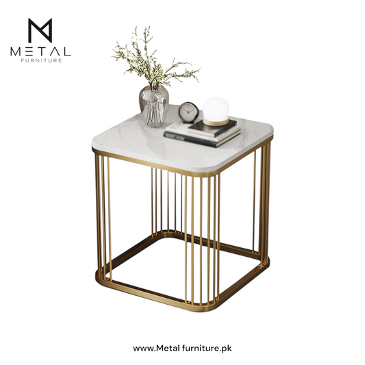 Coffee Table with marble texture sheet  Metal Frame for Living & Bedroom Balcony Small Spaces