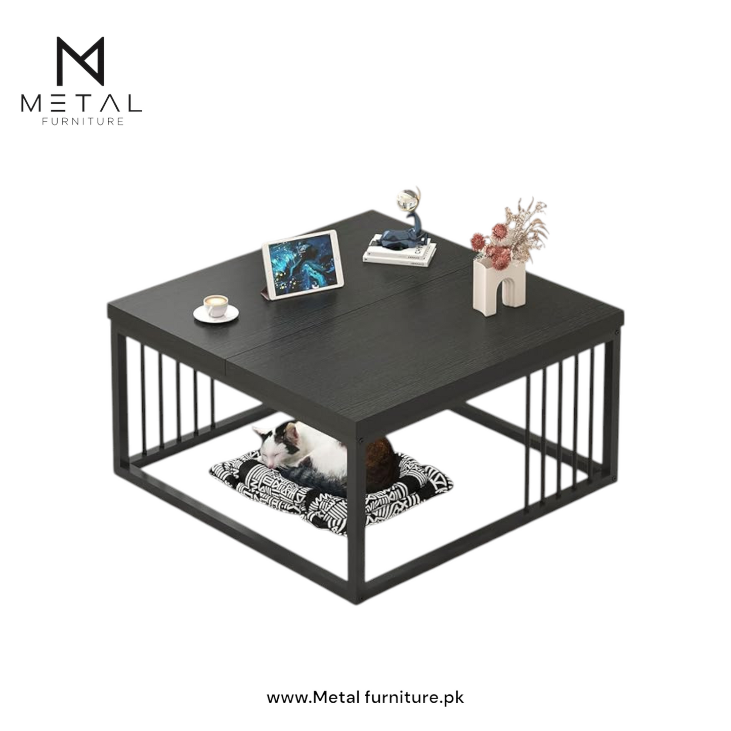 "Elegant Center Table with Wooden Top and Sturdy Metal Frame – Modern Rectangular Center Table Minimalist Design, and Smooth Finish – Perfect for Serving, Displaying Décor, or Organizing Magazines