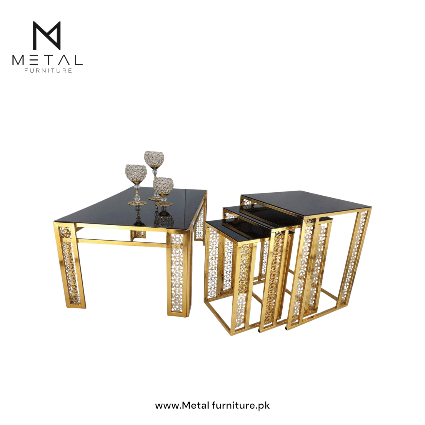 Metal frame wooden marble texture top Center + nesting table ( set of 3 )