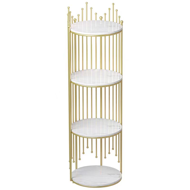 Royal Crown-Inspired Four and Three-Tier Gold Display Rack with Marble Texture Finish Shelves – Modern Luxury Organizer Stand for Salons, Boutiques, and Home Decor