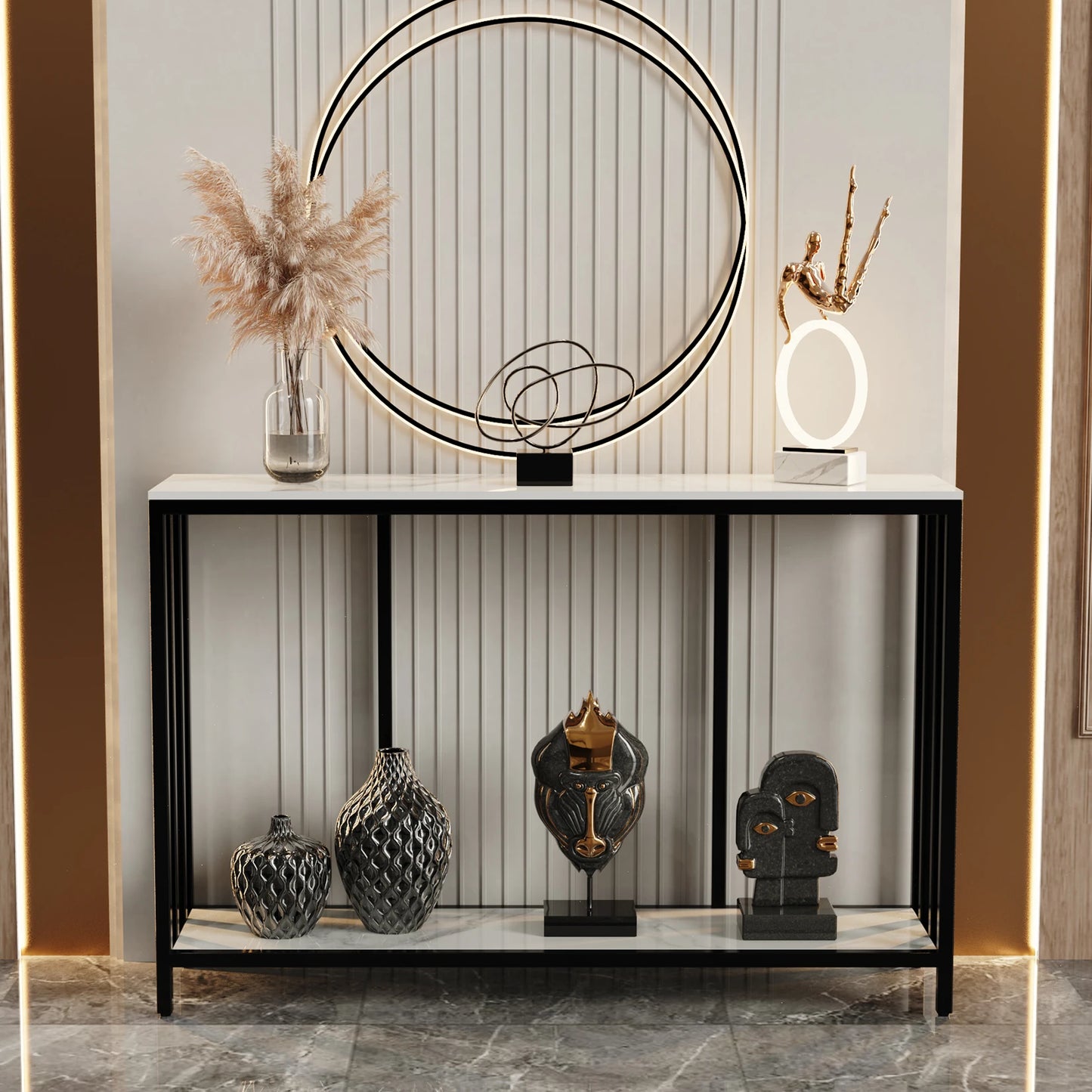 2 Shelf Console Table Luxury Entryway Table White Marble Texture Console