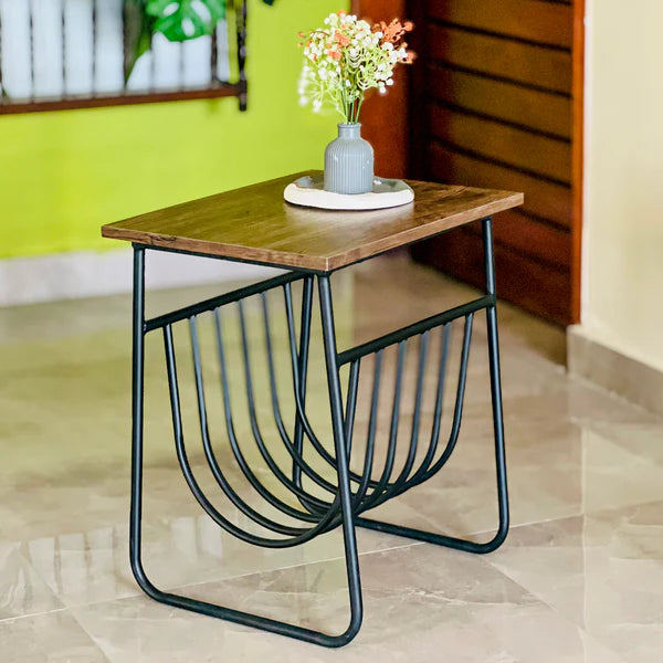 Dark walnut Metal Furniture coffee table with a circular tabletop, ideal for coffee, decorative trays, or small plants in modern homes.