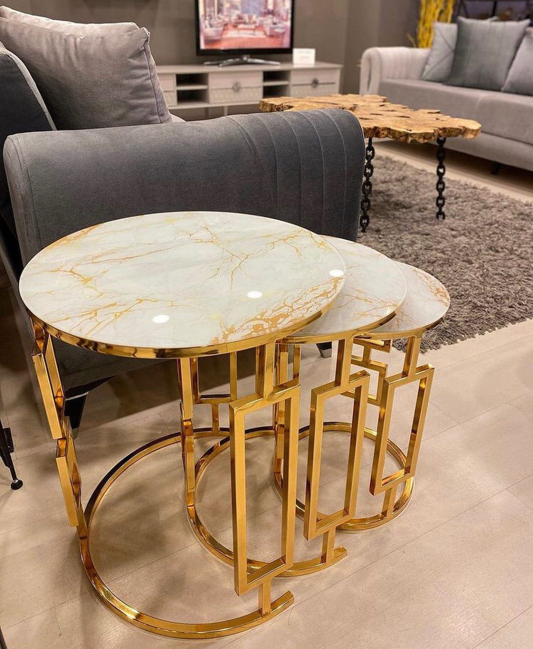 Nesting set wooden Marble texture top (Set of 3)