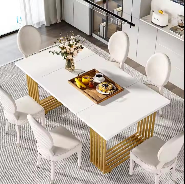 Modern Luxury Design Golden Metal Legs Dining Table With Marble texture Top for 6 People for Dining Room Furniture