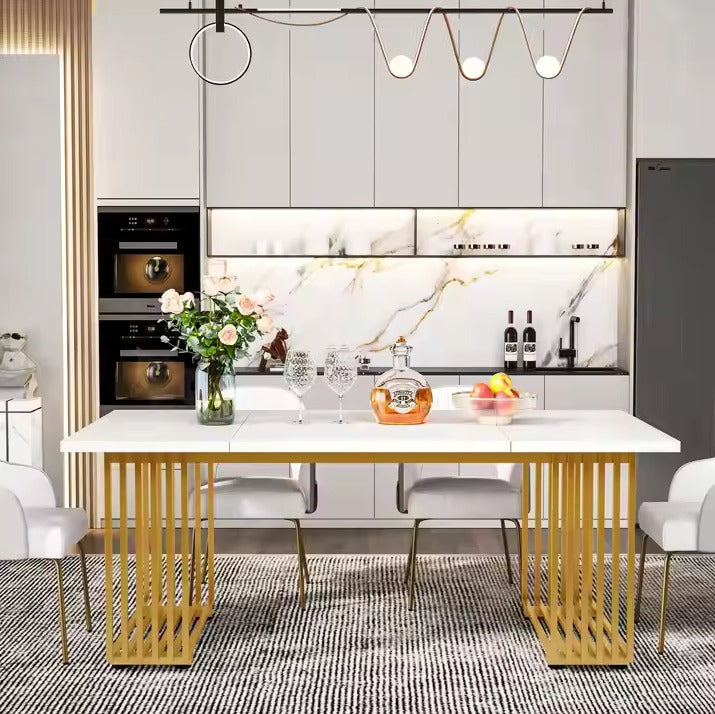 Modern Luxury Design Golden Metal Legs Dining Table With Marble texture Top for 6 People for Dining Room Furniture