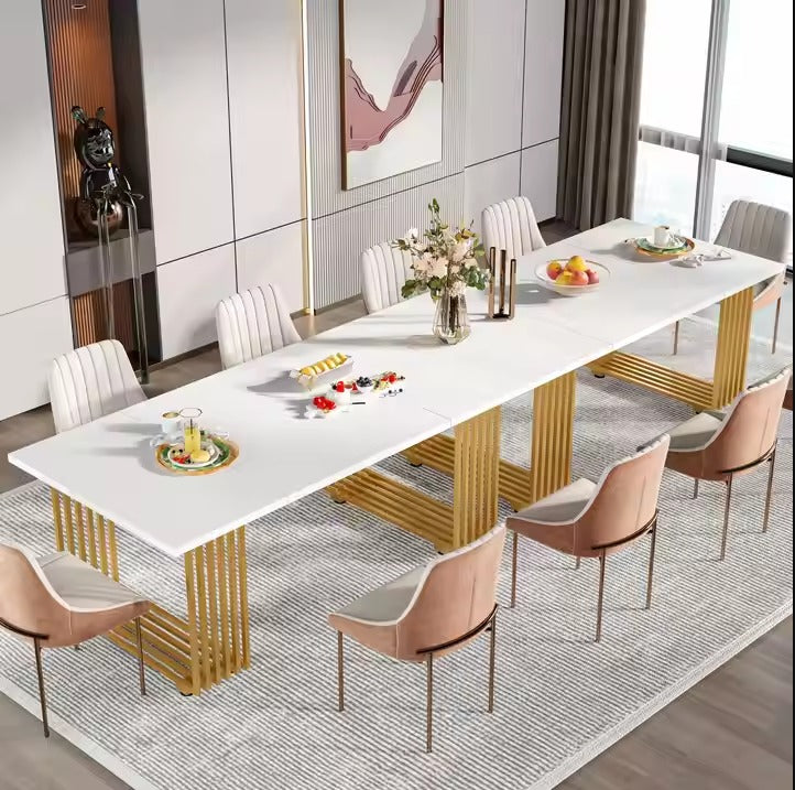 Modern Luxury Design Golden Metal Legs Dining Table With Marble texture Top for 6 People for Dining Room Furniture