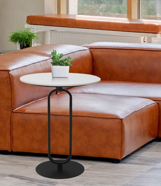 Side Table with Marble Texture Top Metal Round Table Modern Sofa Side End Table Side Desk for Couch Living Room Bedroom