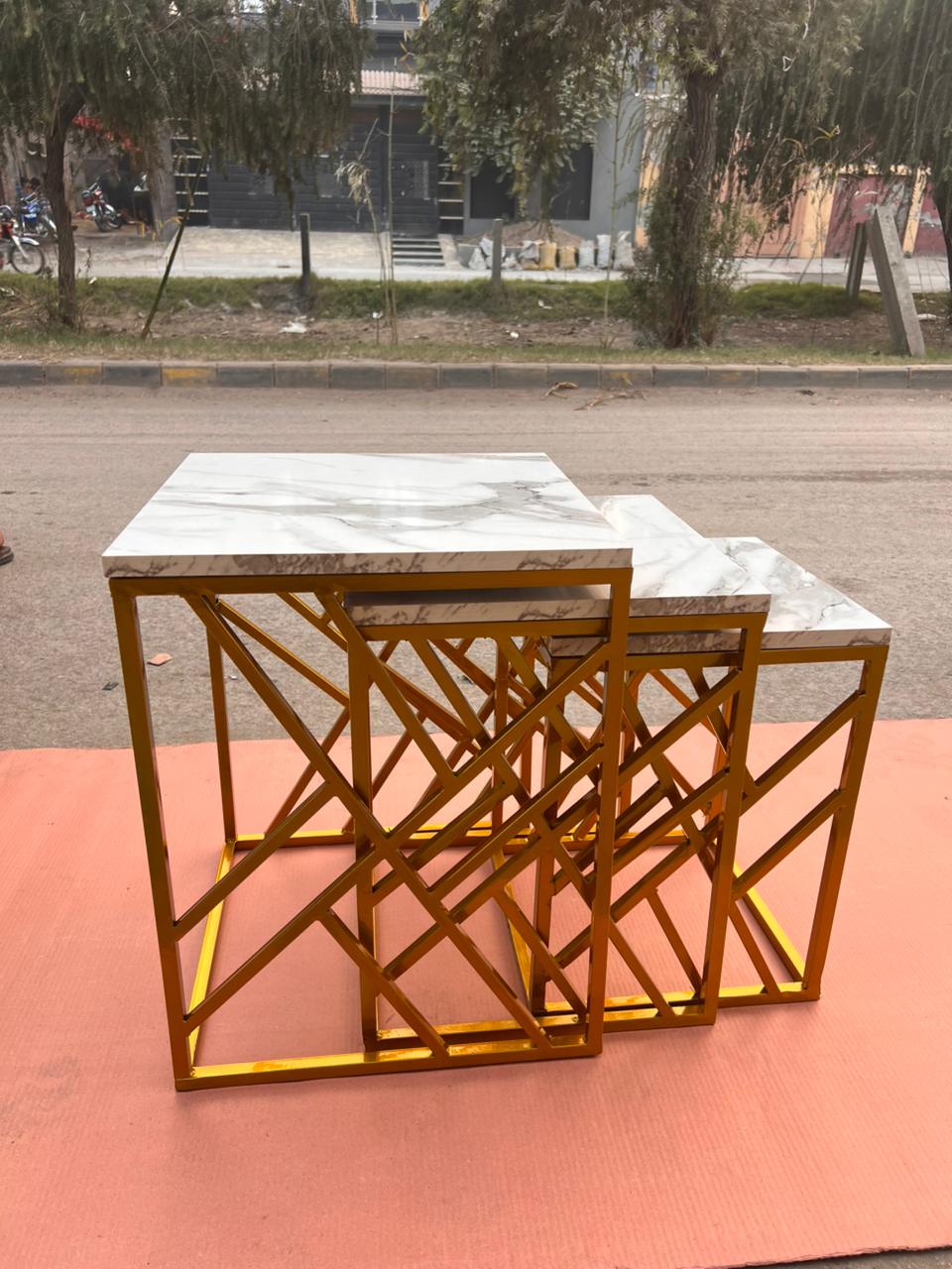 Luxury Marble-Finish Wooden Top Nesting Tables with Durable Metal Frame – Modern, Durable & Space-Saving Design for Living Room Decor and Multi-Purpose Home Use