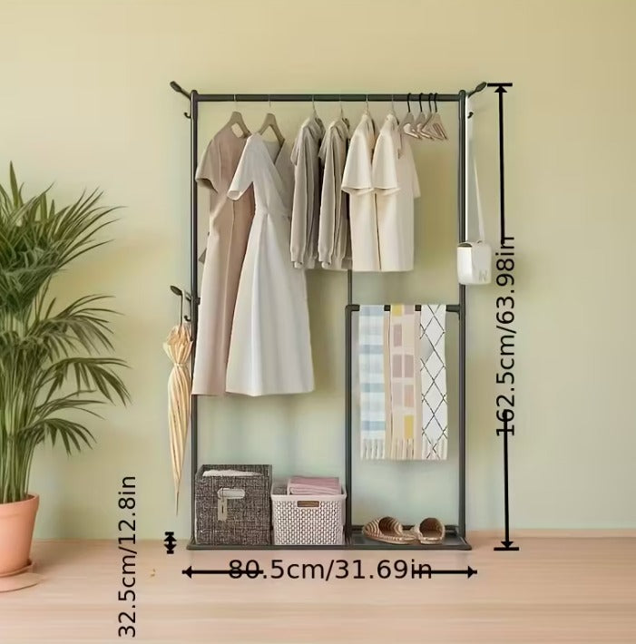 Multi-Functional Clothes & Hat Rack Stand with Hooks for Bags, Scarves, Umbrellas – Home Storage Organizer with Box Shelf – Space Saving Design