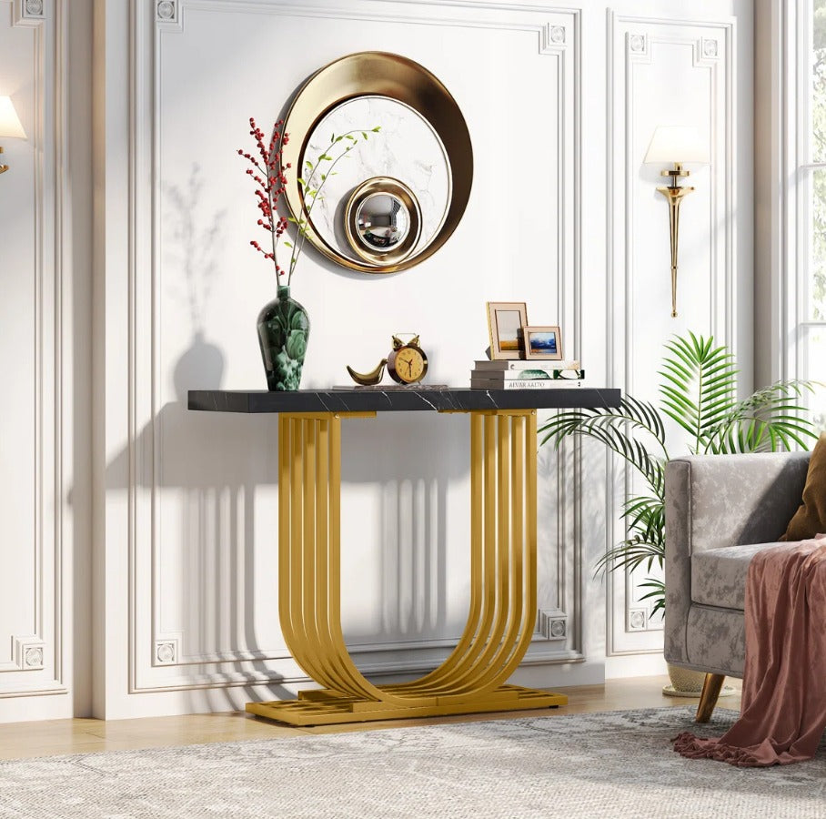 Modern U-shaped metal console table by Metal Furniture, designed for hallway or living room with sleek metal craftsmanship.