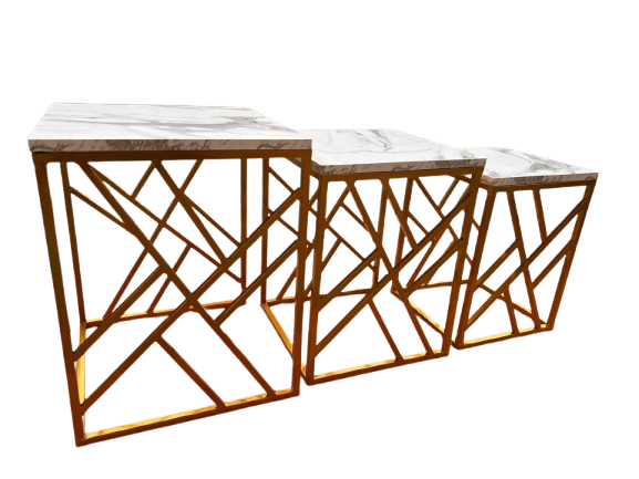 Marble-Finish Nesting Tables - Wooden Top with Metal Frame for Living Room | Metal Furniture - Metal Furniture