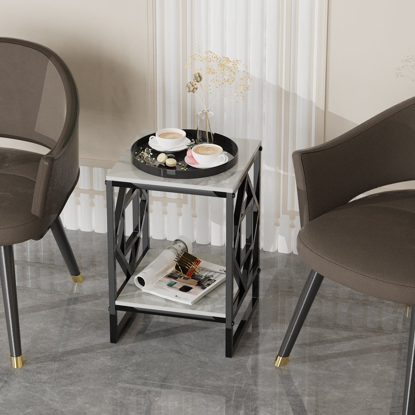 Square Shape Based Coffee Table Luxury Style Side Table
