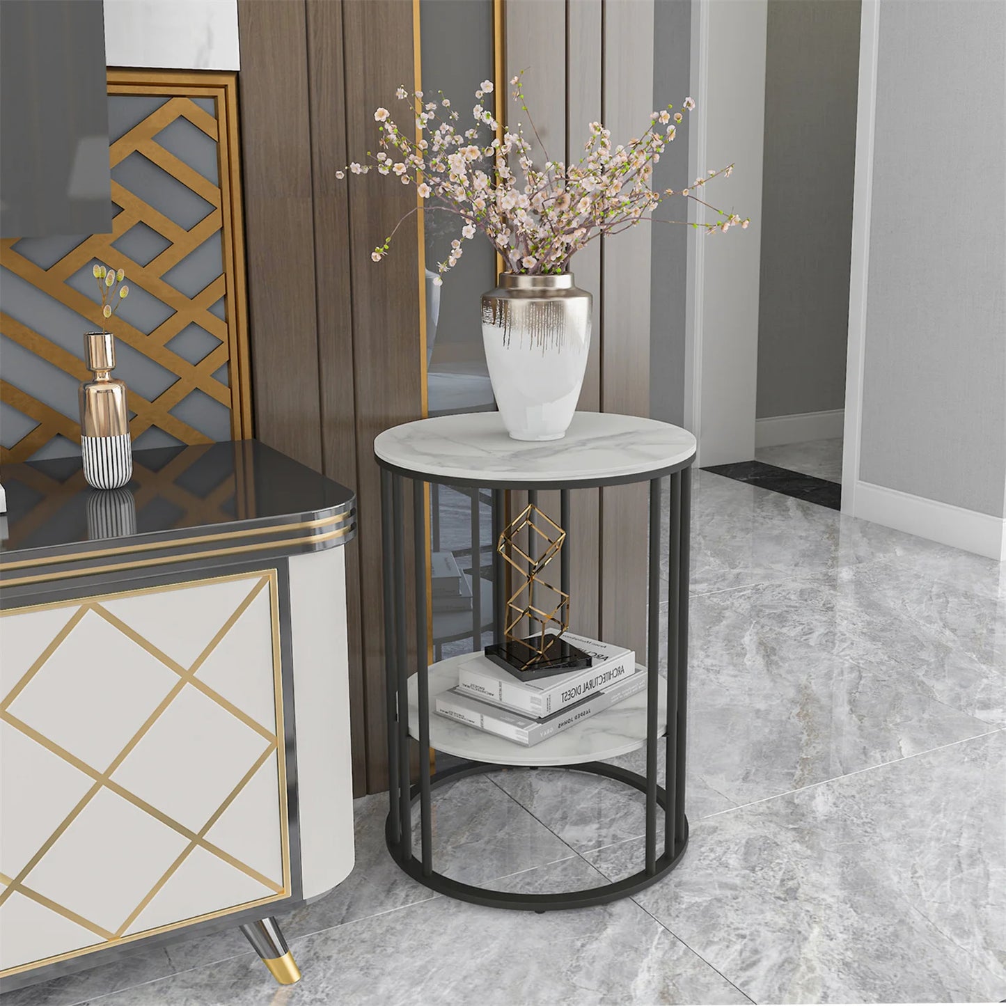 Round Coffee Table with Shelf - Metal Furniture