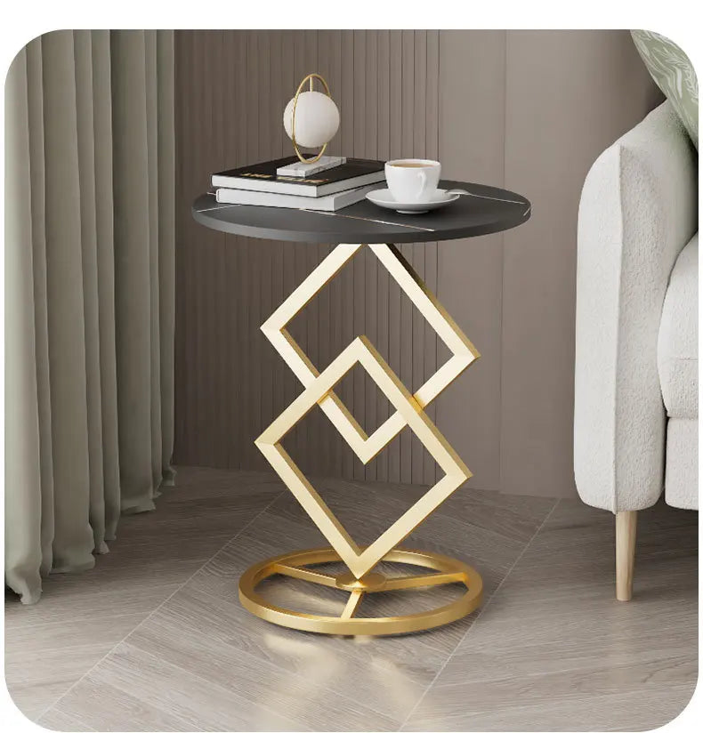 Round Top Geometric Base Coffee Table Luxury Look Sofa Side Table