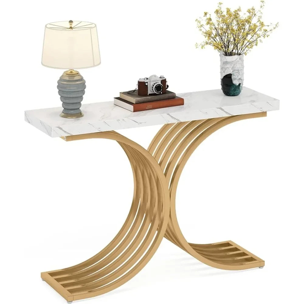 Double Side Half Ring Console Table Gold Paint Finish