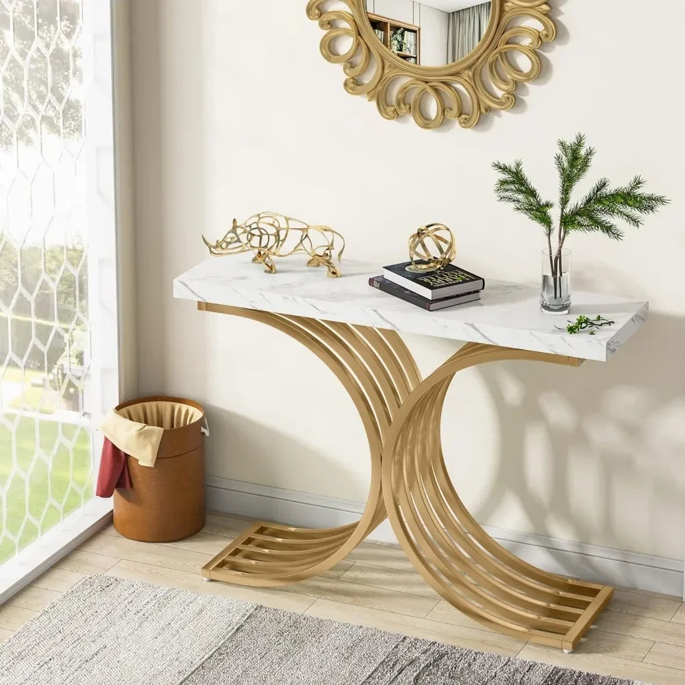 Double Side Half Ring Console Table Gold Paint Finish