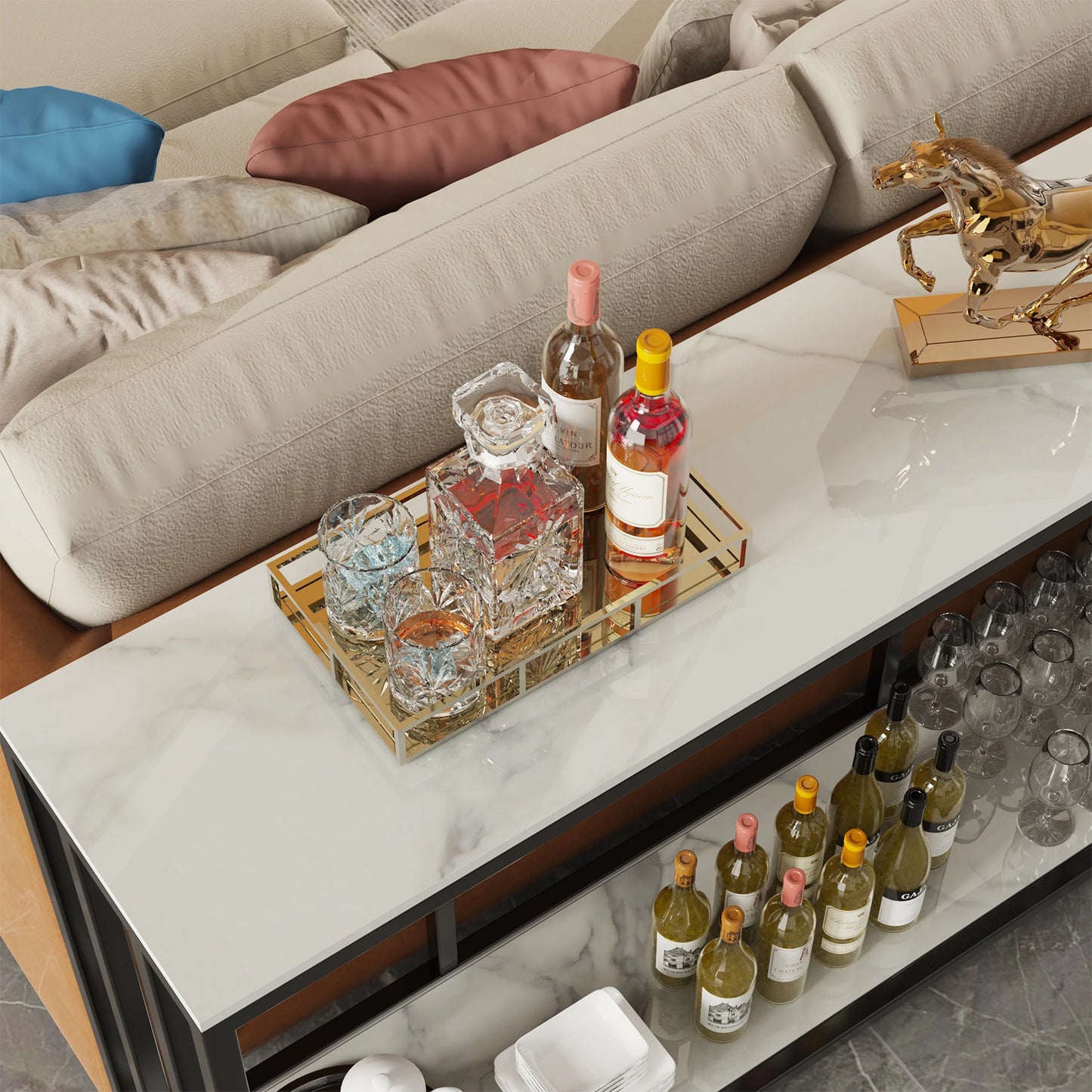 2 Shelf Console Table Luxury Entryway Table White Marble Texture Console