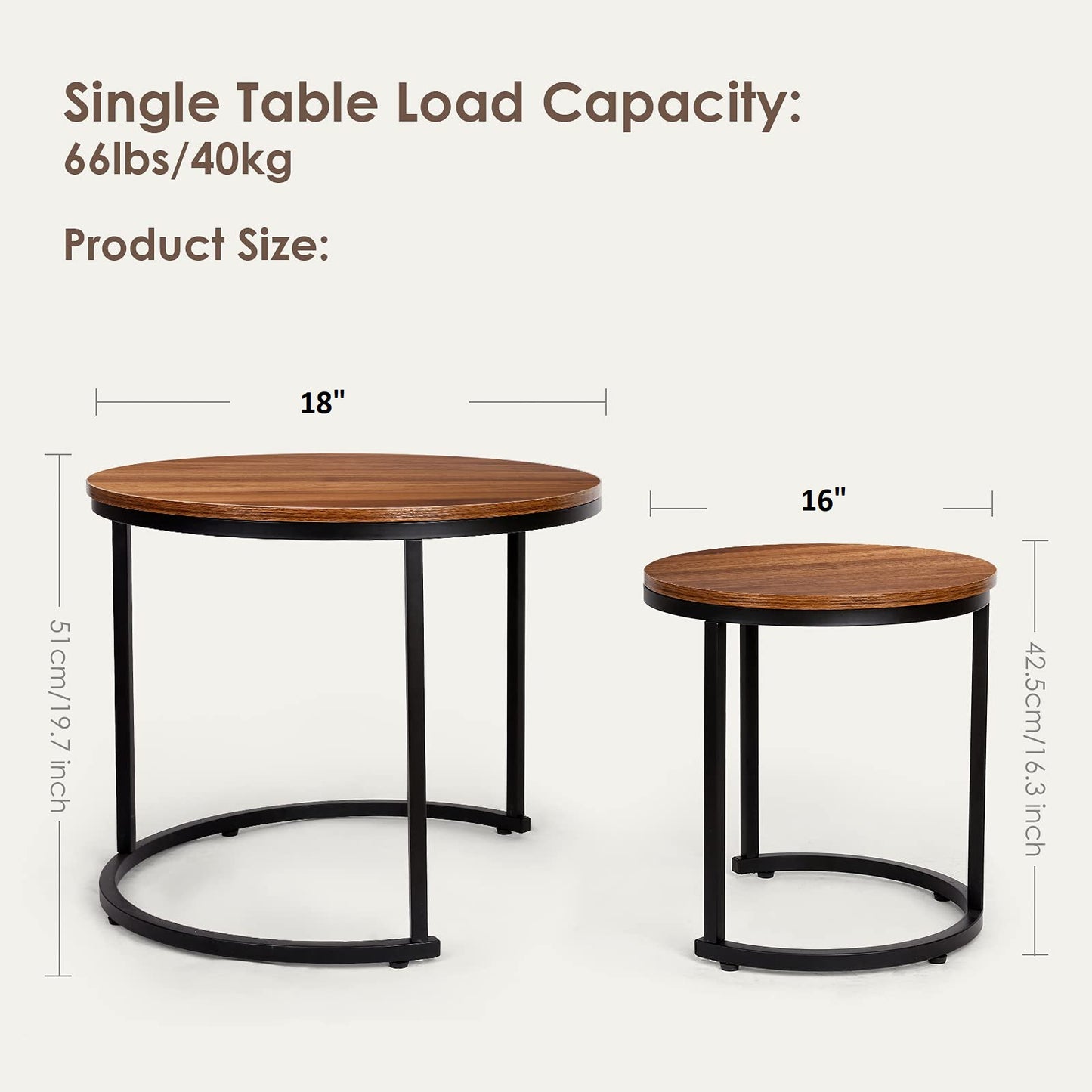 2 Pieces Round Half Circle Shape Nesting Table Set Living Room Furniture