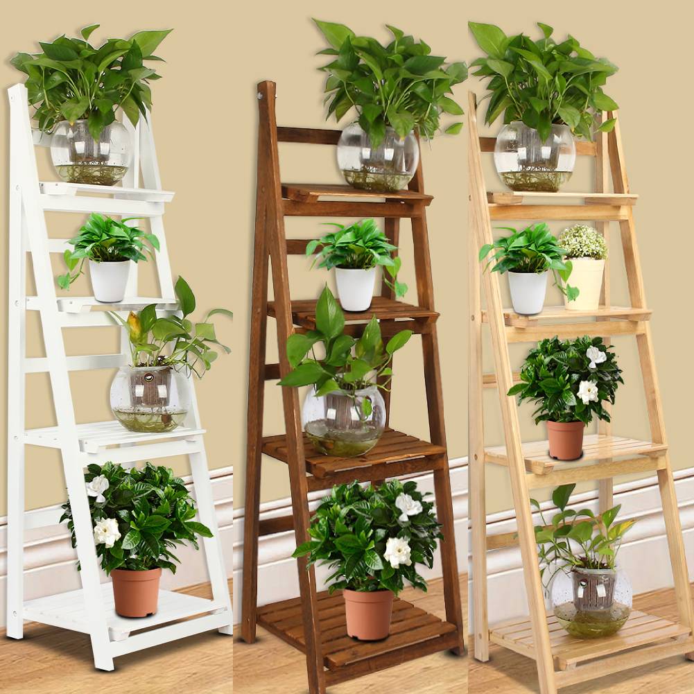 4-Tire Wooden Flower Stand Plant Display Shelves