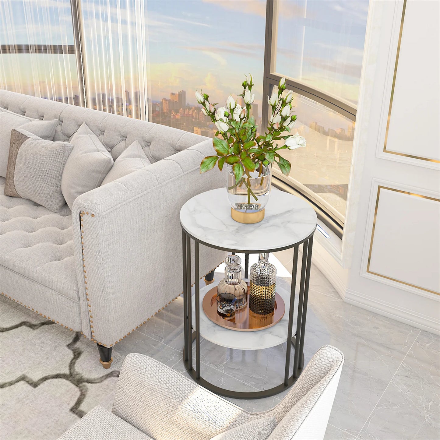 Round Coffee Table with Shelf - Metal Furniture