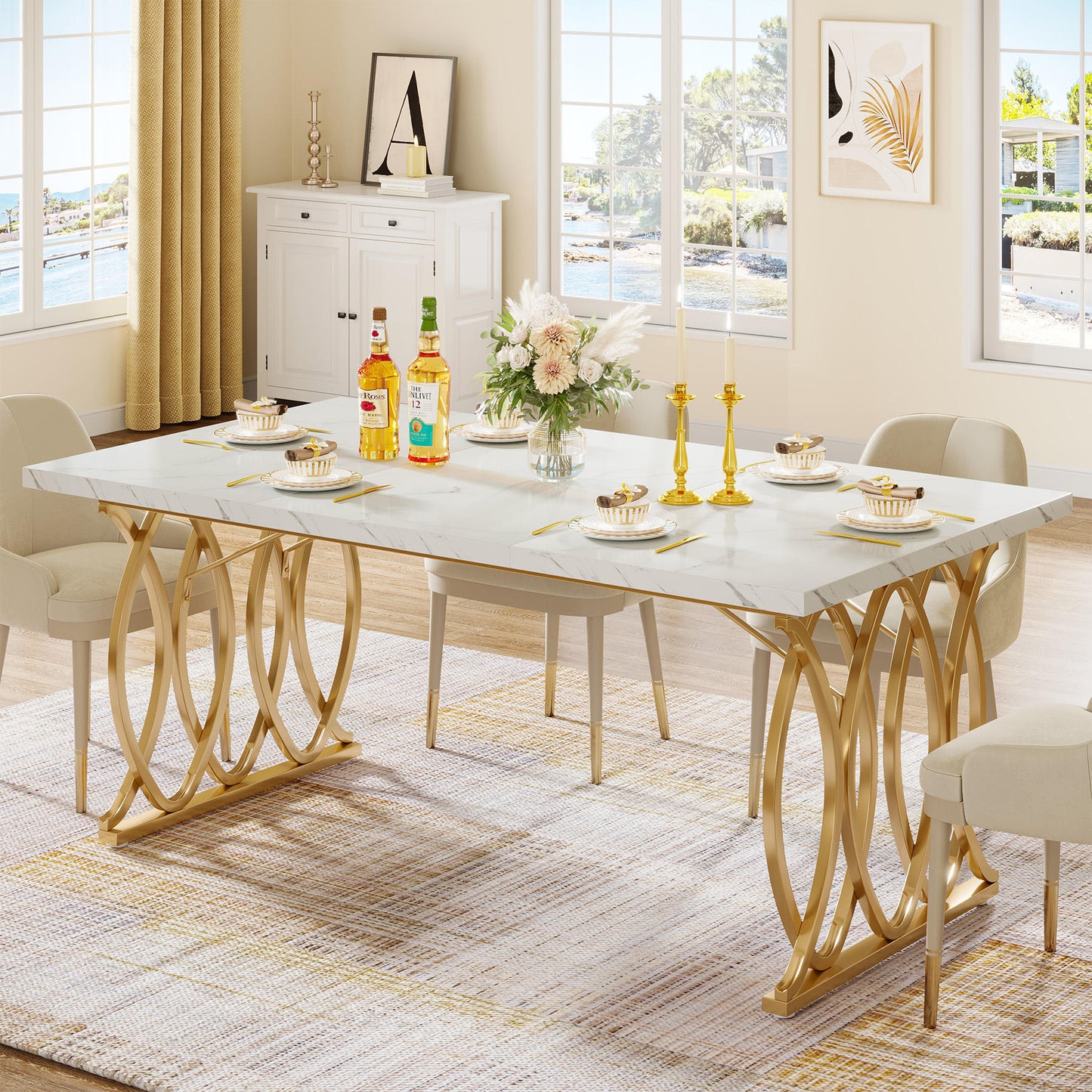 Western Style White & Gold Dining Table