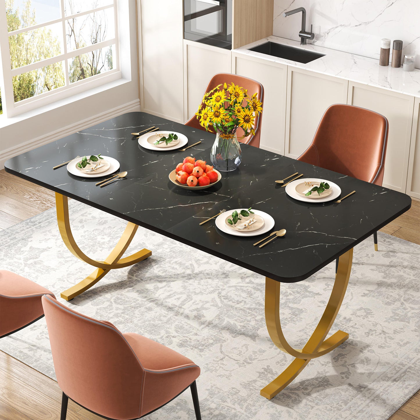 Modern Black Marble Dining Table