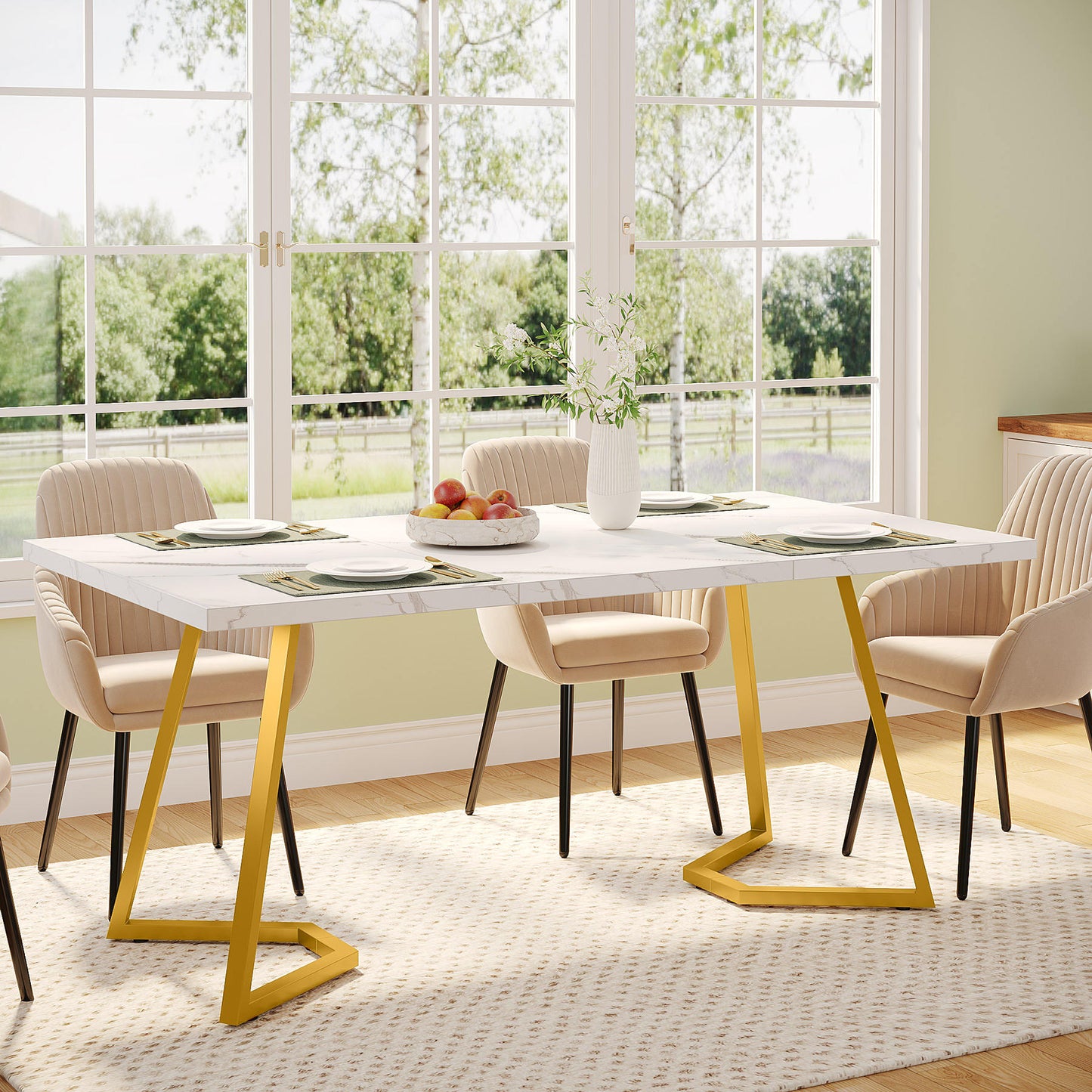 Dream Dining Table – White Top with Gold Metal Base