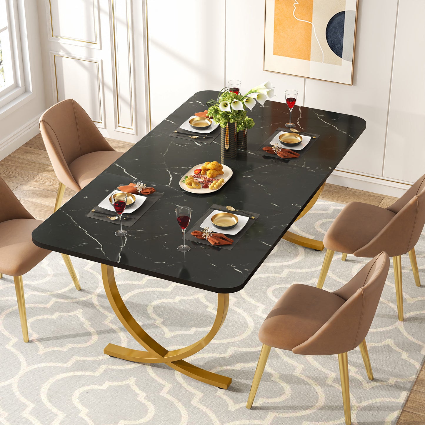 Modern Black Marble Dining Table
