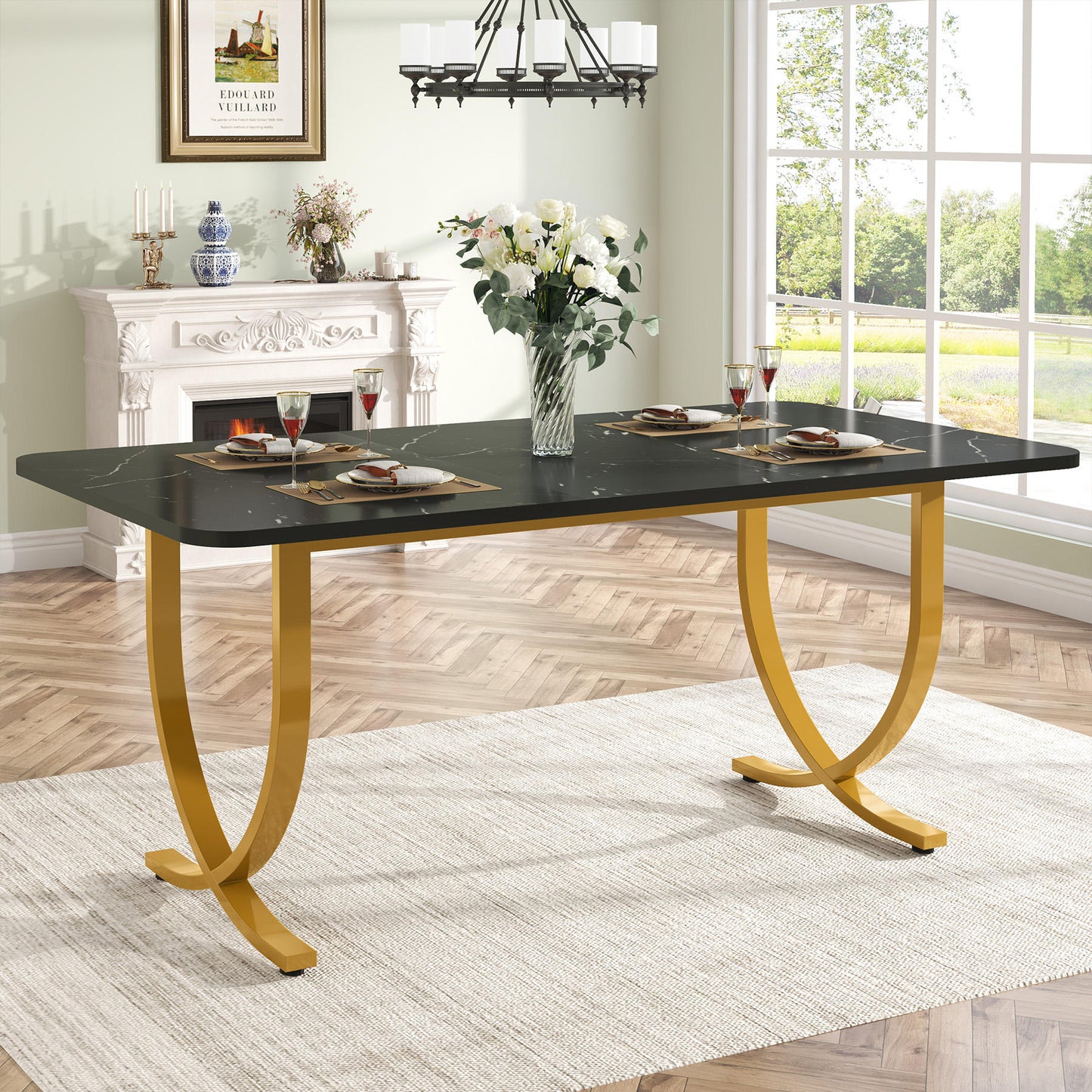 Modern Black Marble Dining Table